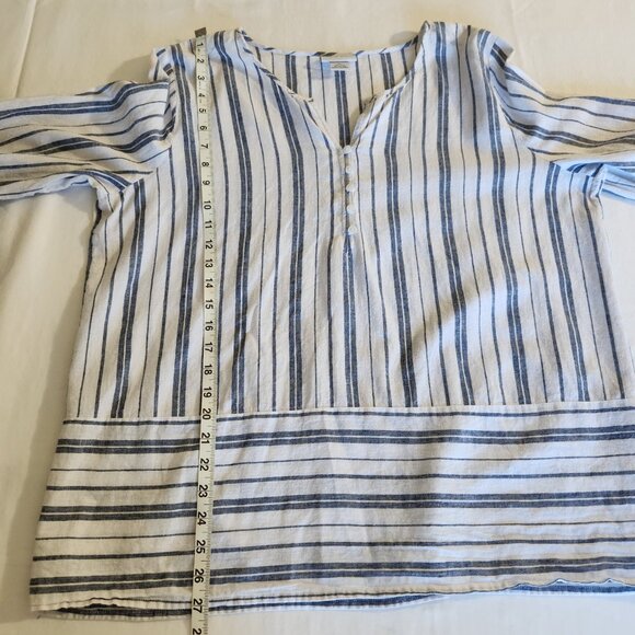 Liz Claiborne Women's Size XL Linen Blend Striped Button Split Sleeves Tunic Top - Picture 12 of 14